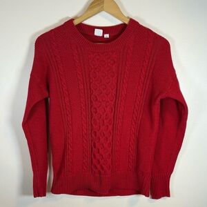 GAP Women’s Red 100% Cotton Cable Knit Sweater, Size Small, Crew Neck, Pullover